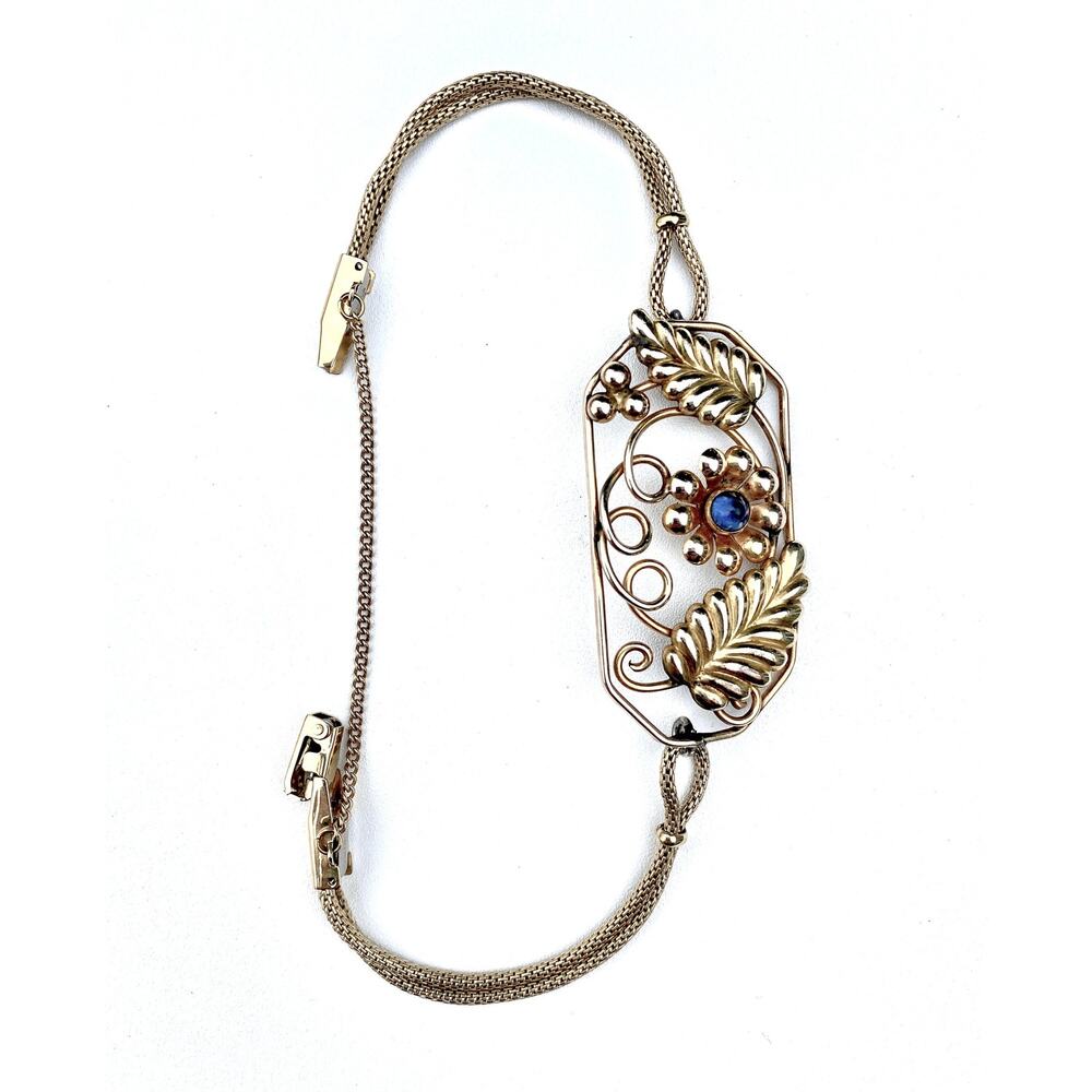 Gold 1930's Pendant Bracelet, Blue stone, Vintage Watchband - Picture 7 of 7